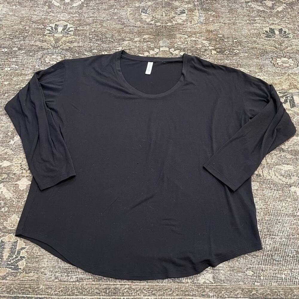 Athleta Womens L Black Long Sleeve Scoop Neck Modal Blend Relaxed Top Tunic